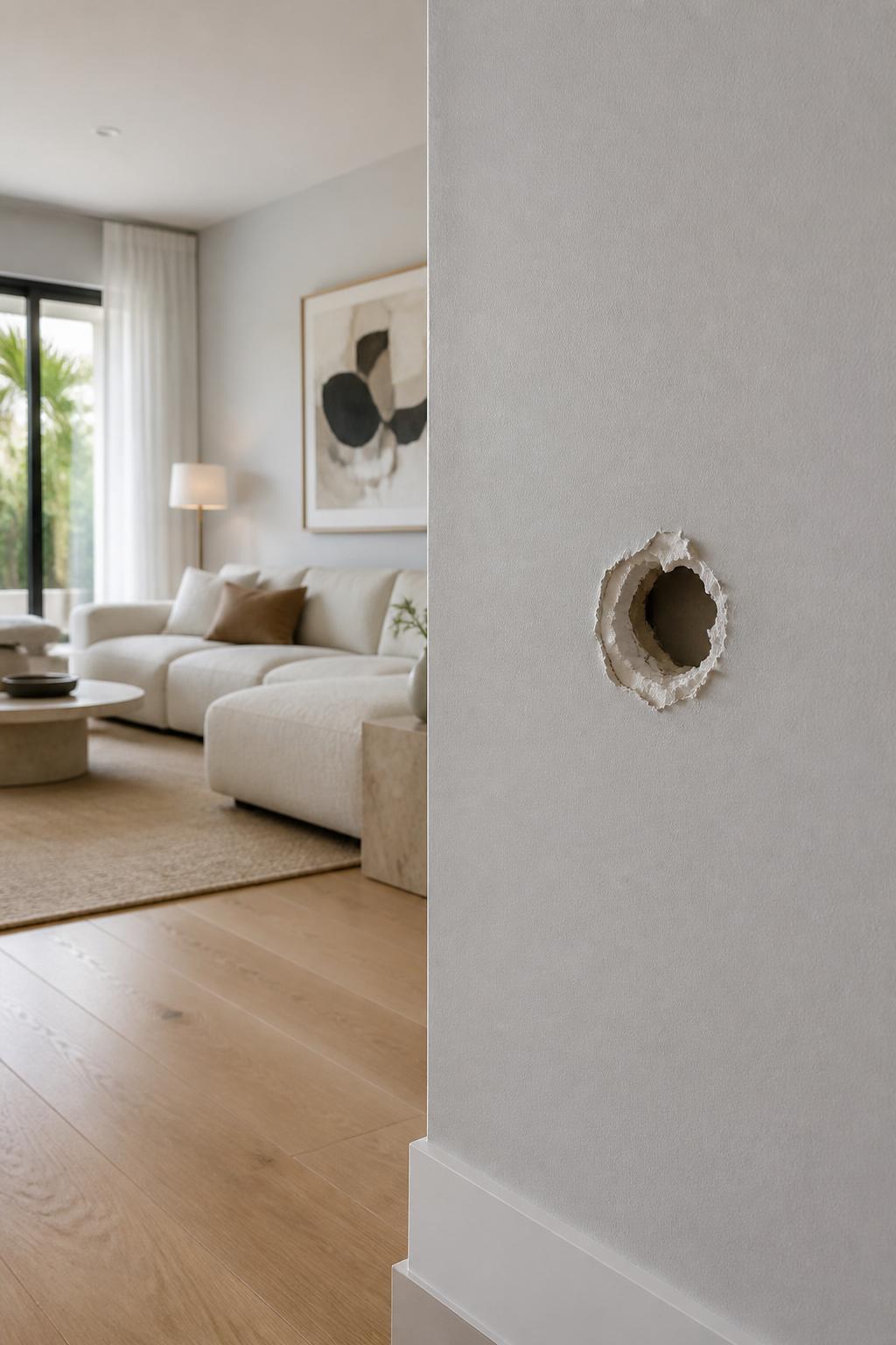 Drywall hole before repair