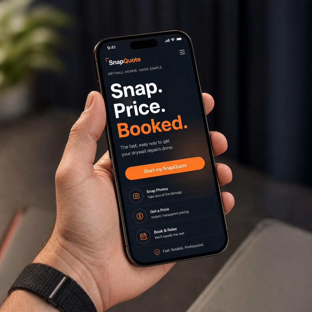 SnapQuote app on a phone held in hand
